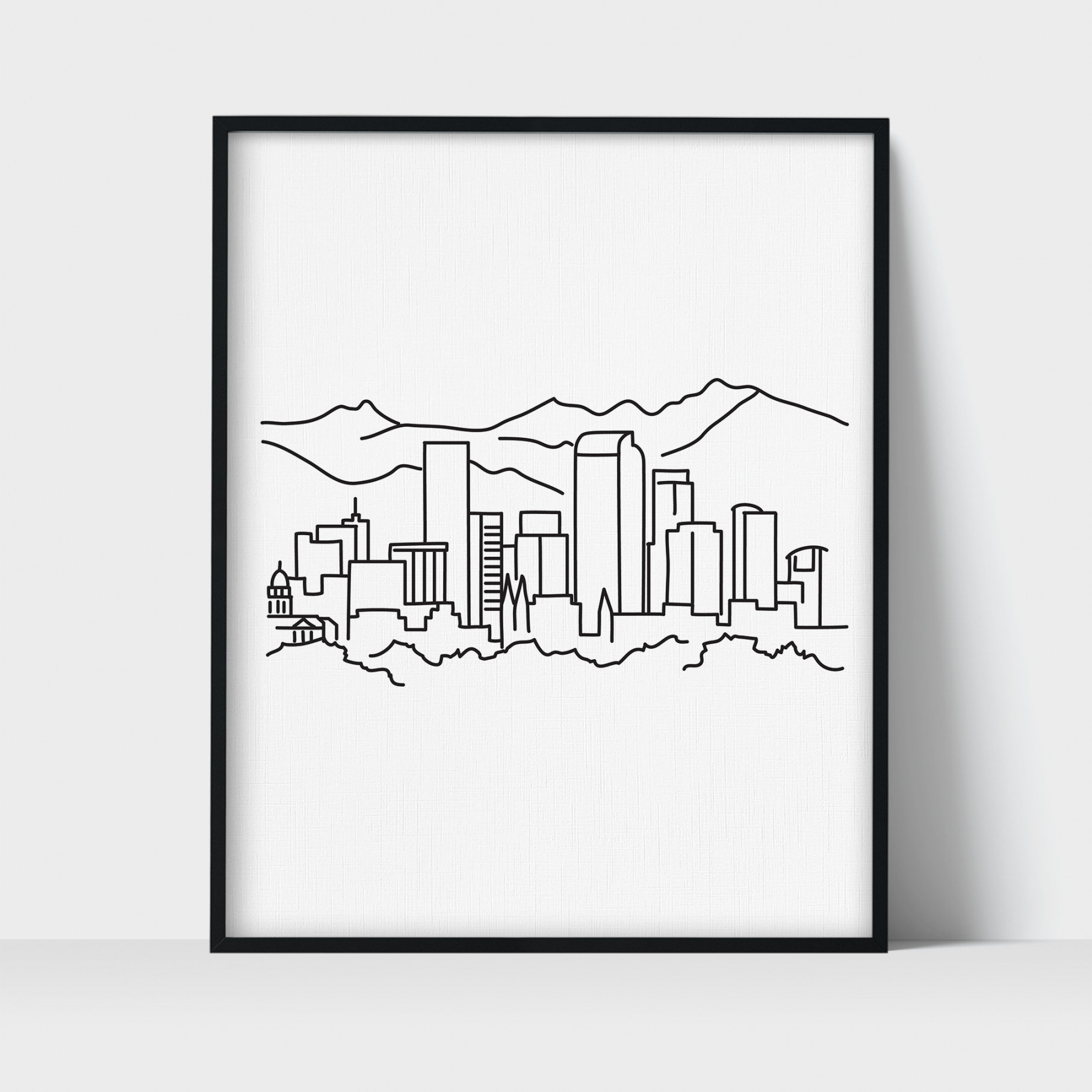 Denver Colorado Skyline Wall Art Print Minimalist Black & White