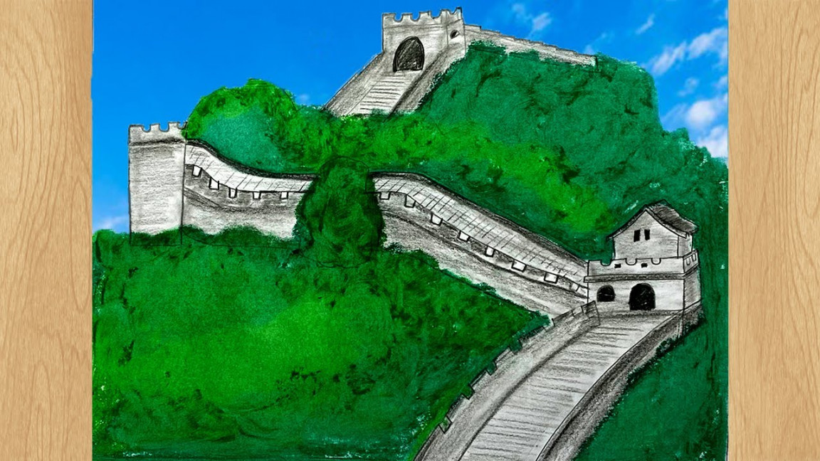 Draw the Great wall of China I Great wall of China drawing Tutorial I Seven  Wonders Drawing