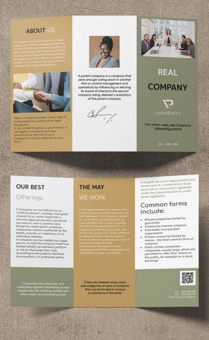 Free Elegant Tri fold Company Brochure Template In Google Docs