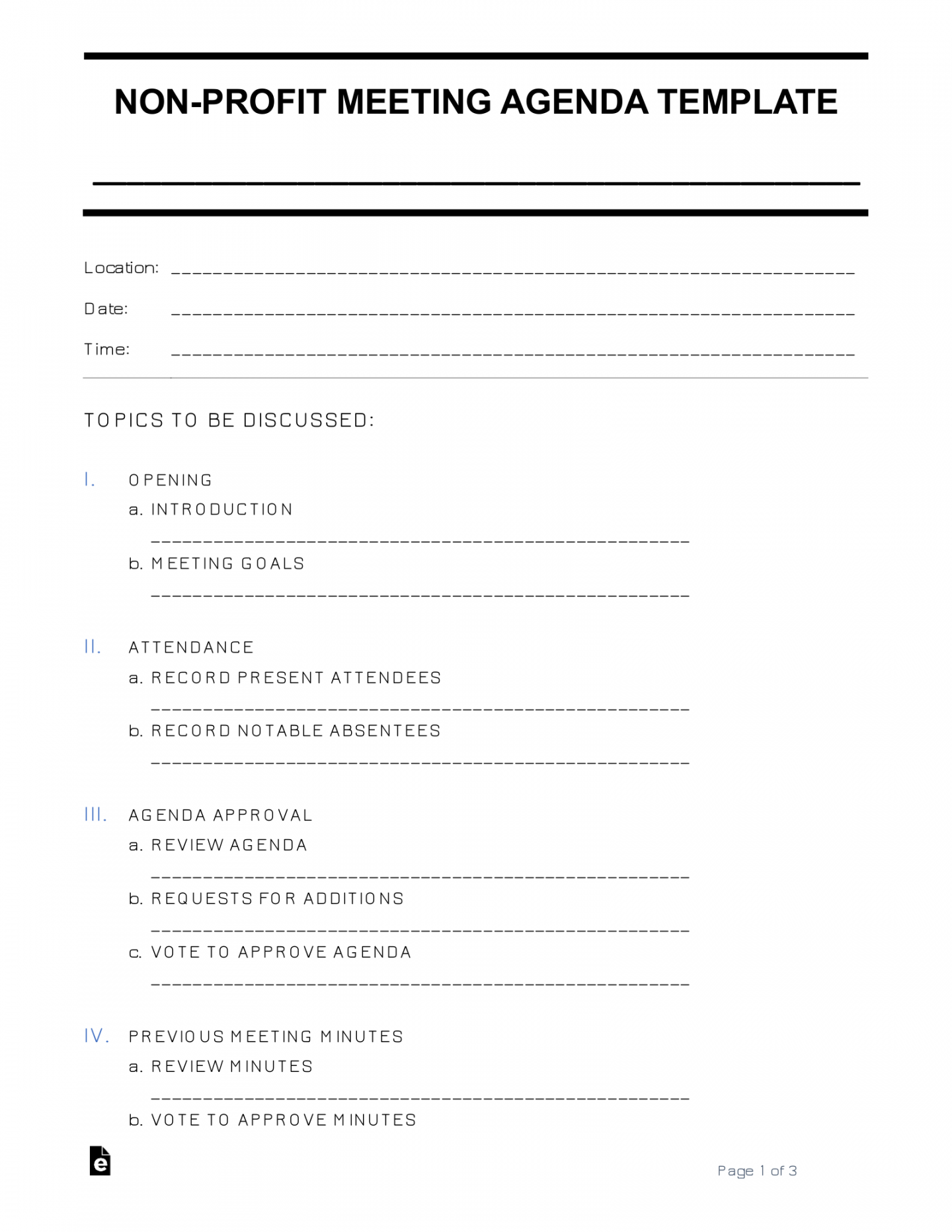 Free Non-Profit Meeting Agenda Template  Sample - PDF  Word – eForms