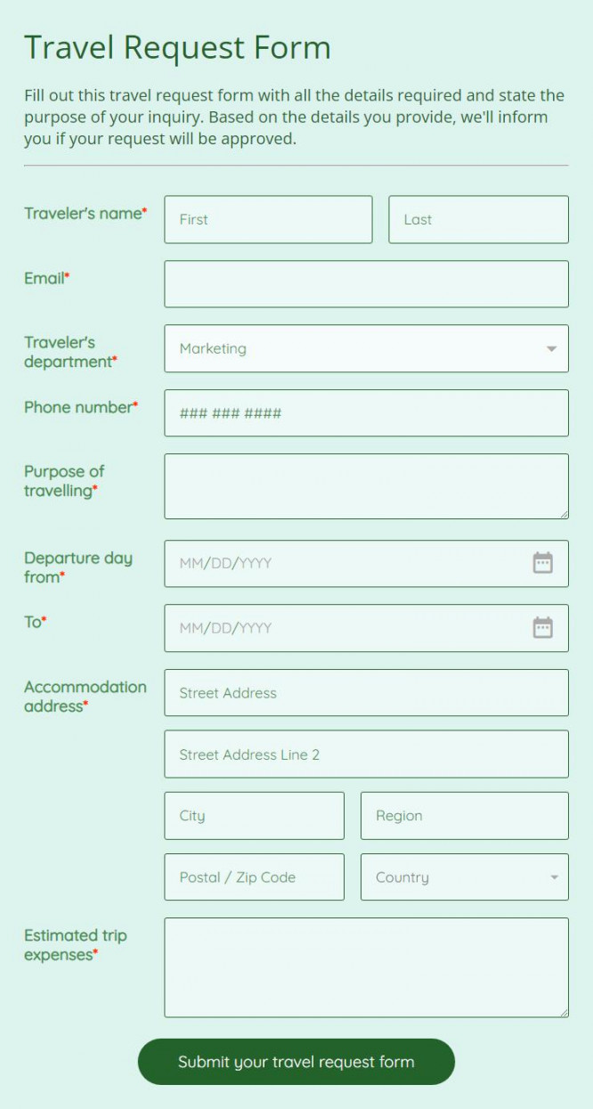 Free Travel Request Form Template  FormBuilder