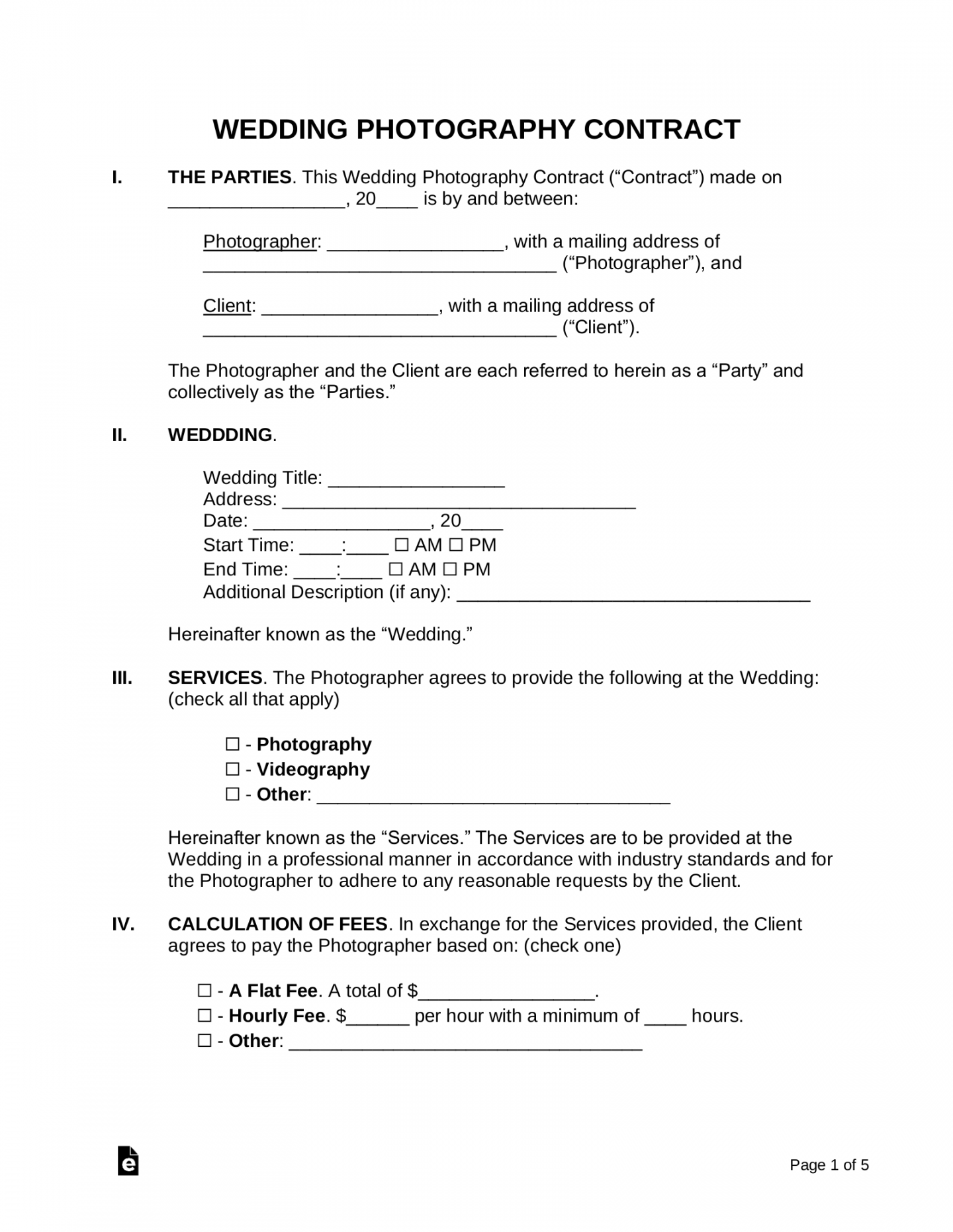 Free Wedding Photography Contract Template - PDF  Word – eForms