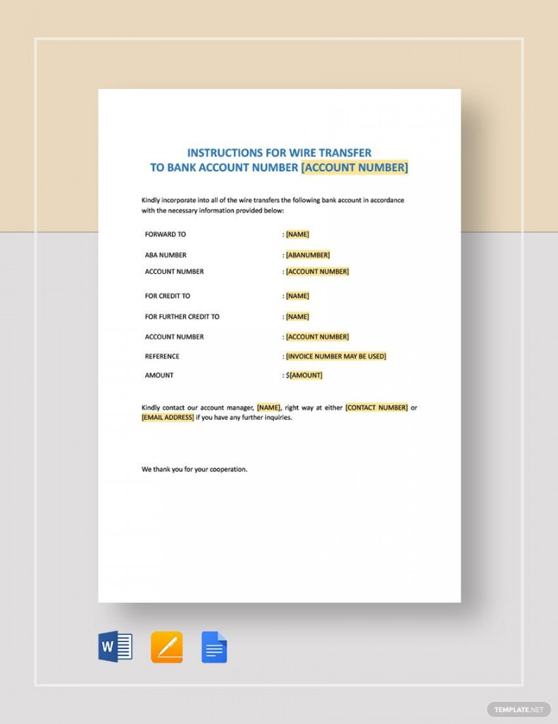 Free Wire Transfer Instructions Form Template - Download in Word