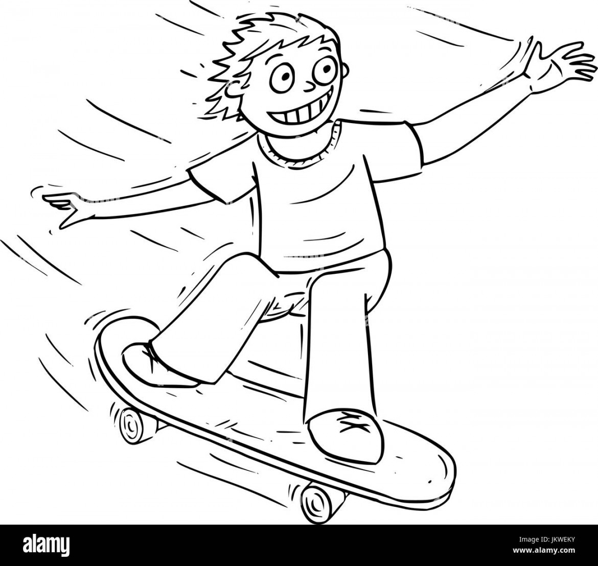 Hand drawing cartoon vector illustration of a boy riding a