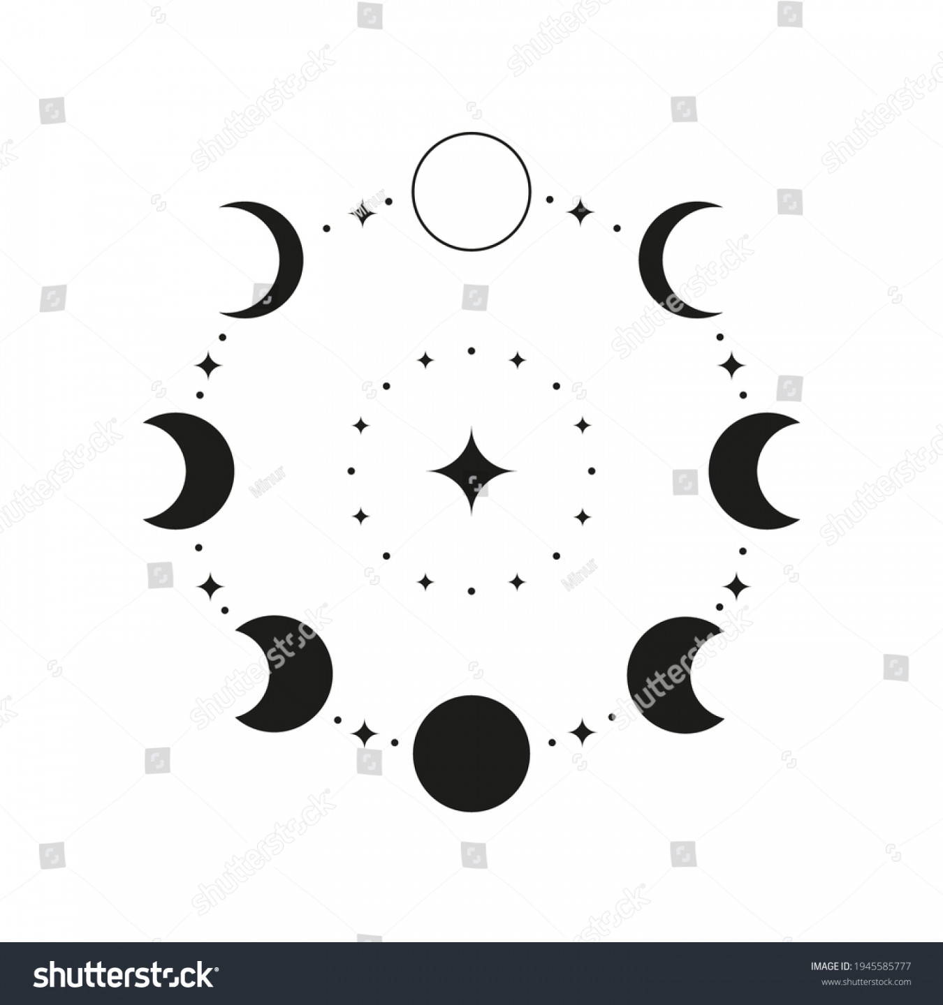 Hand Drawn Black Celestial Moon Phases Stock Vector (Royalty Free