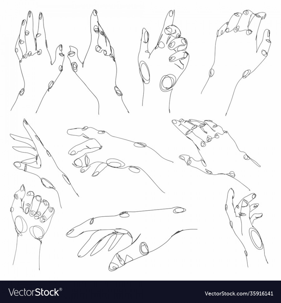 Hands line art set sketch with hand outline Vector Image