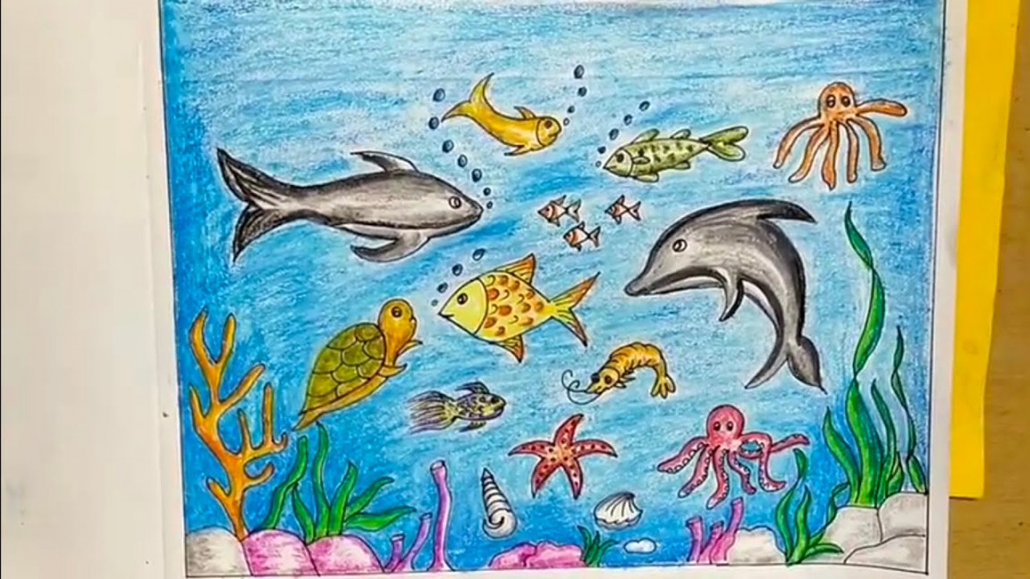 How to colour Marine Life drawing (part -) ll How to colour underwater  scenery.