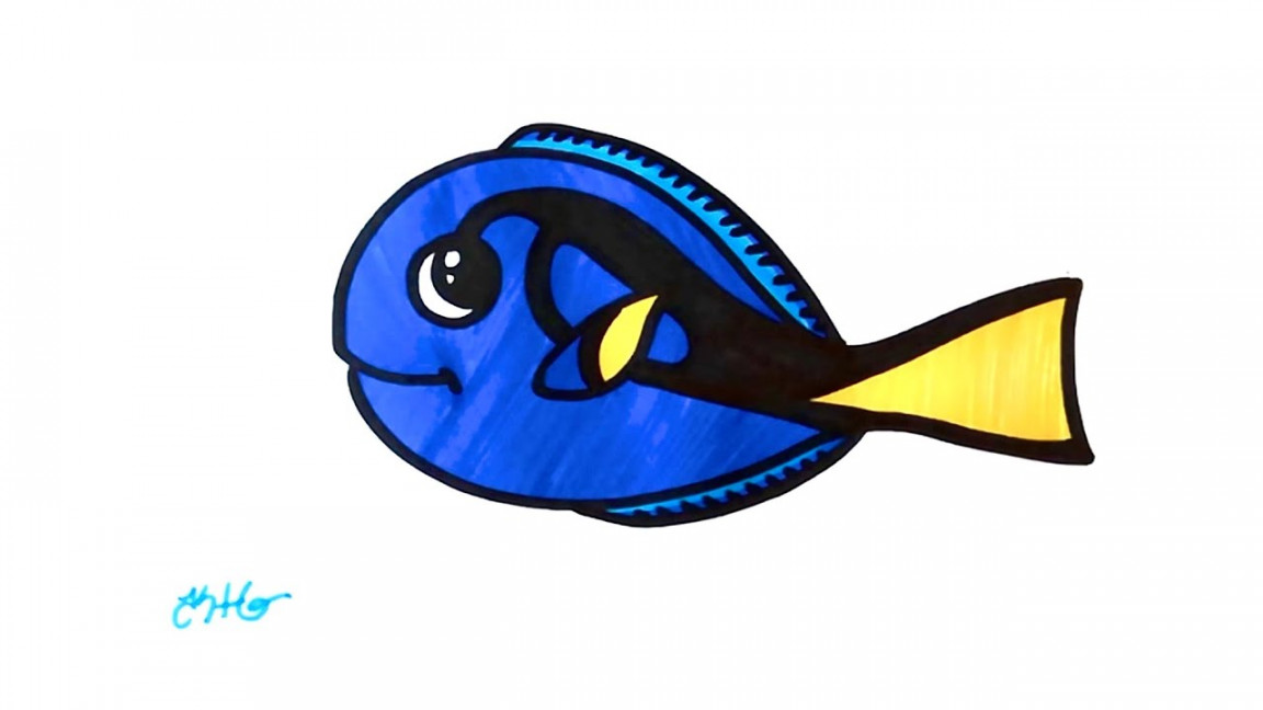 HOW TO DRAW a Blue Tang Fish - coloring with Markers