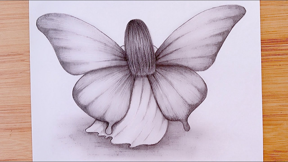 How to draw a Girl with Beautiful Butterfly Wings for beginners  Fairy  Drawing - Pencil Sketch