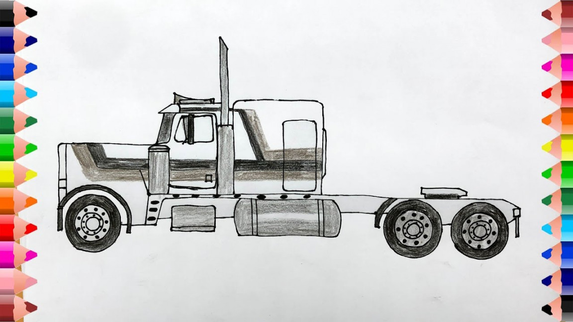 How to draw a semi truck easy - Semi truck coloring - Semi truck PETERBILT