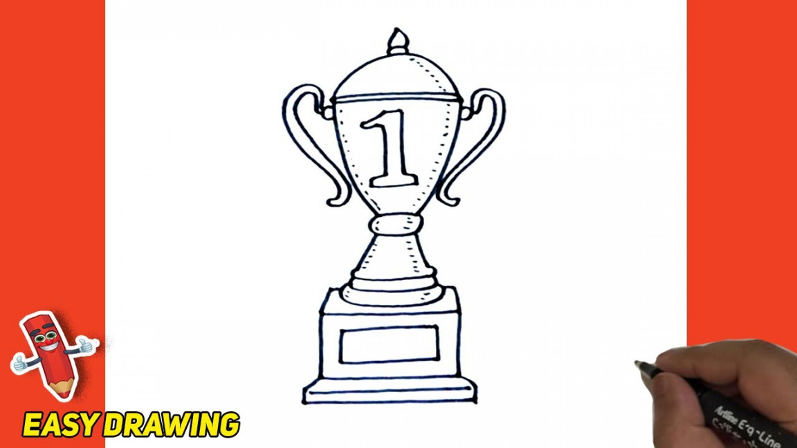 How To Draw A Trophy Easy & Step By Step  A Trophy Line Drawings  A  Trophy Illustration Tutorials