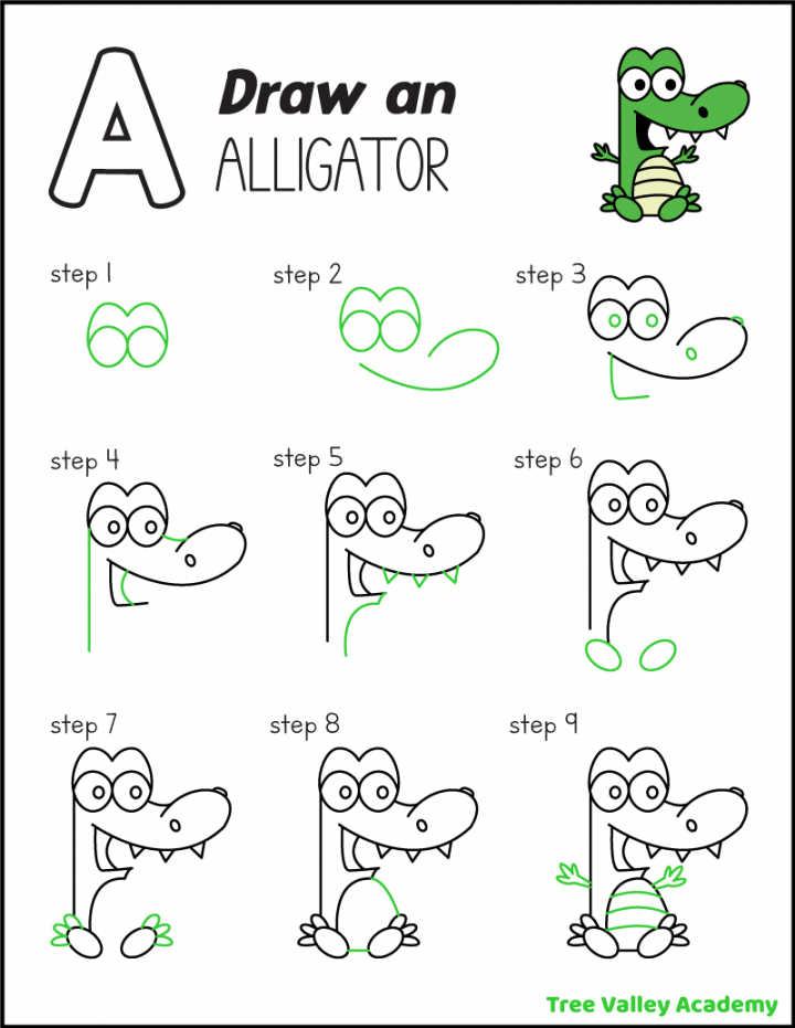 How to Draw An Alligator for Kids - Tree Valley Academy