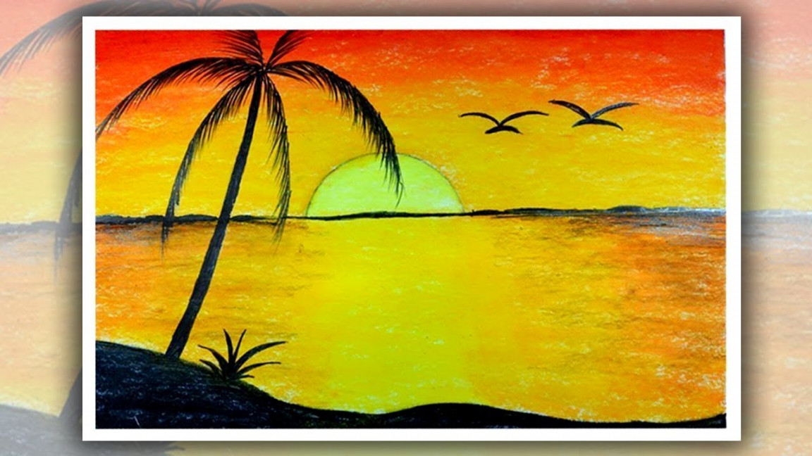 How to draw Sunrise with Oil Pastel, Sunrise scenery drawing