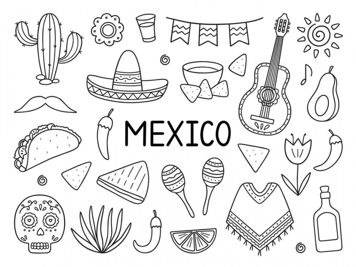 Mexico doodle set. Elements of mexican culture