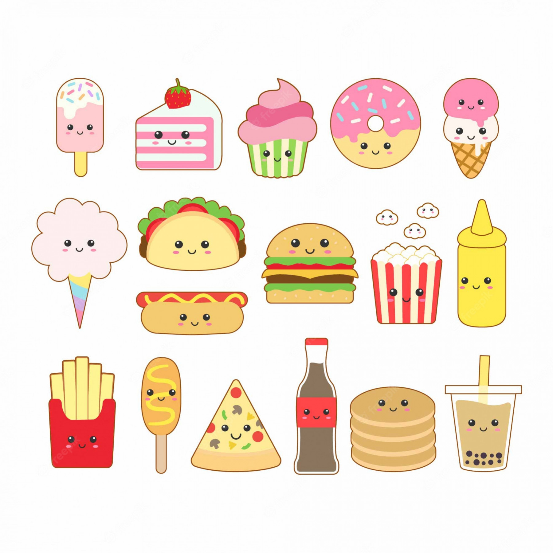 Premium Vector  Cute kawaii junk food drawing