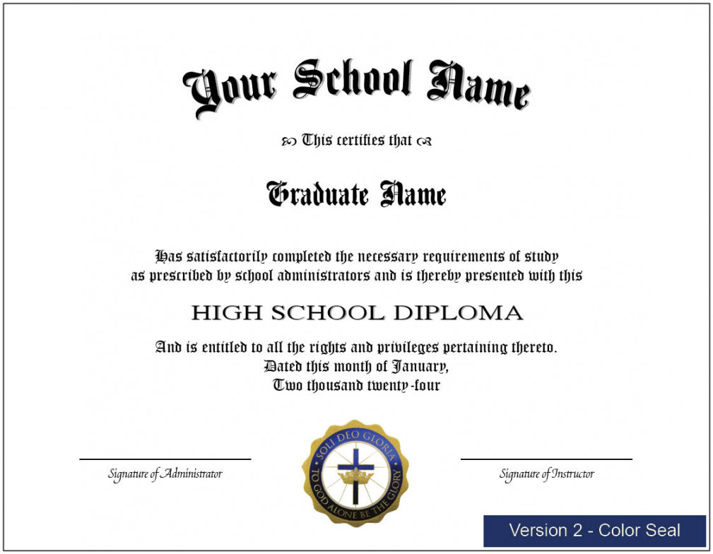 Printable High School Diploma for Homeschools