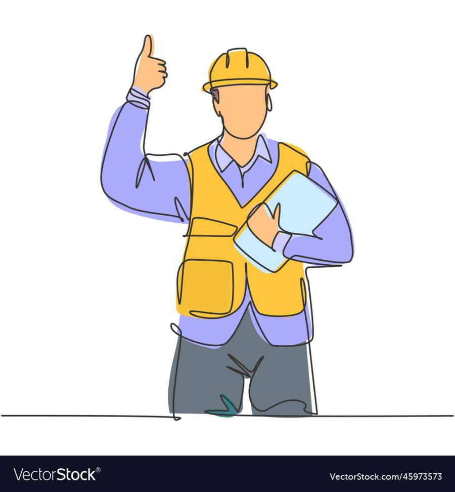 Single line drawing of young construction worker Vector Image