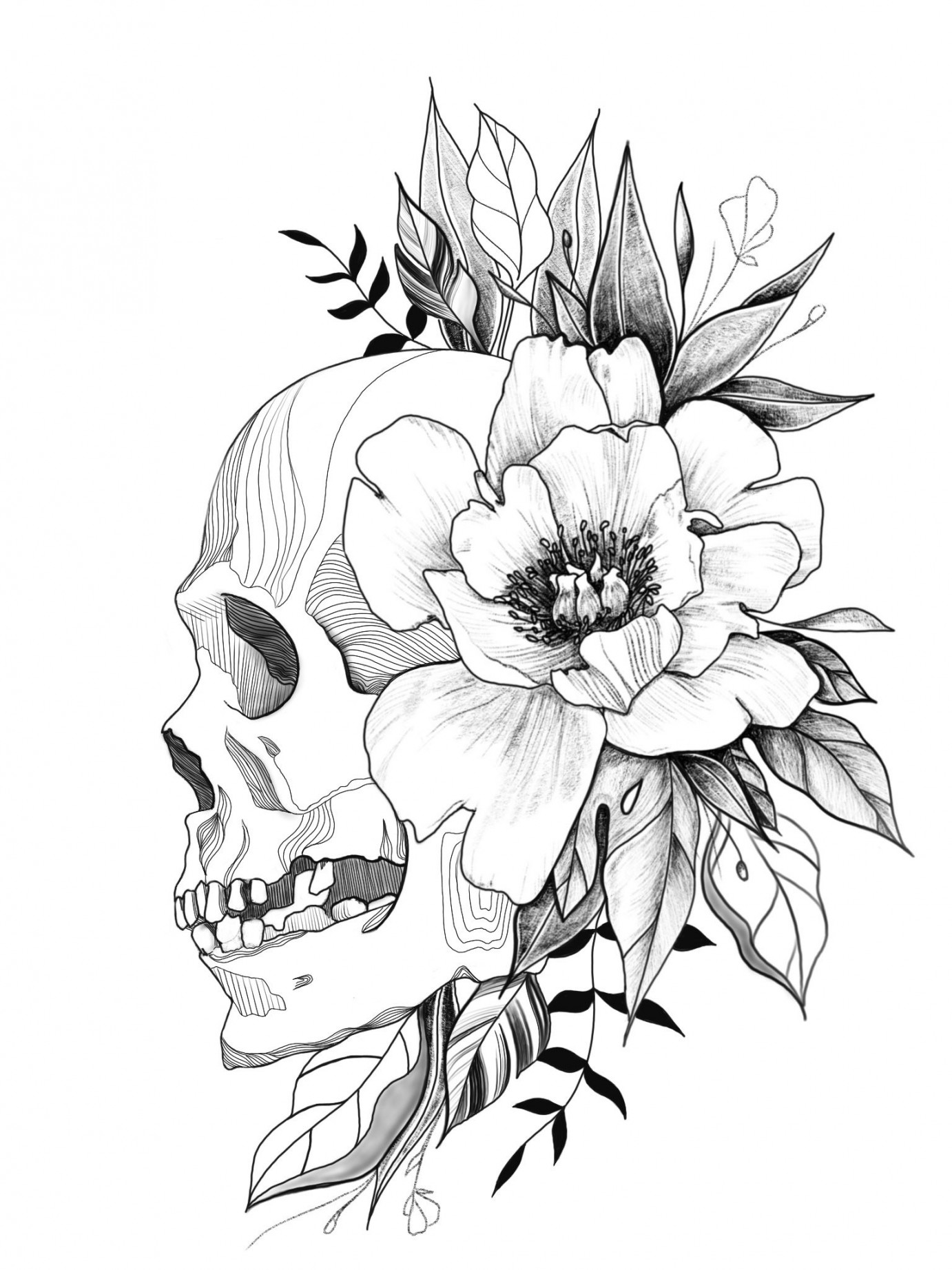 Skull and floral tattoo design by @morgansierraart  Floral skull