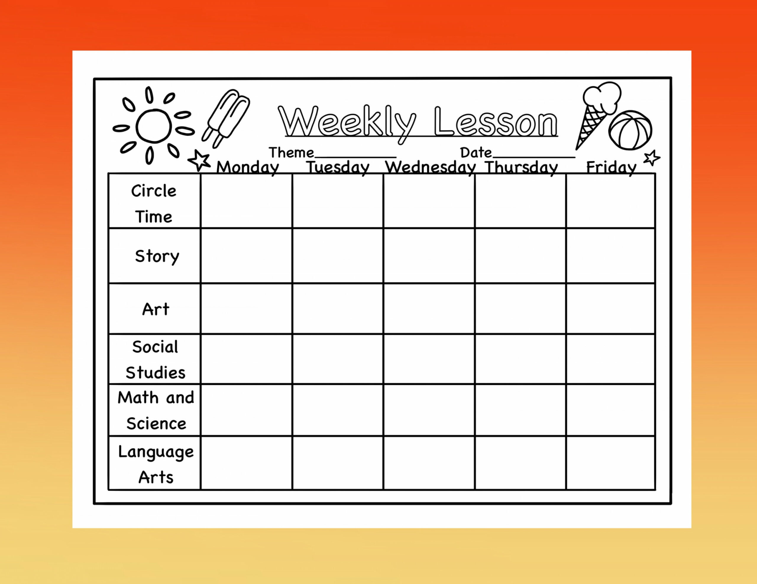 Summer Preschool/daycare Lesson Plan Template - Etsy