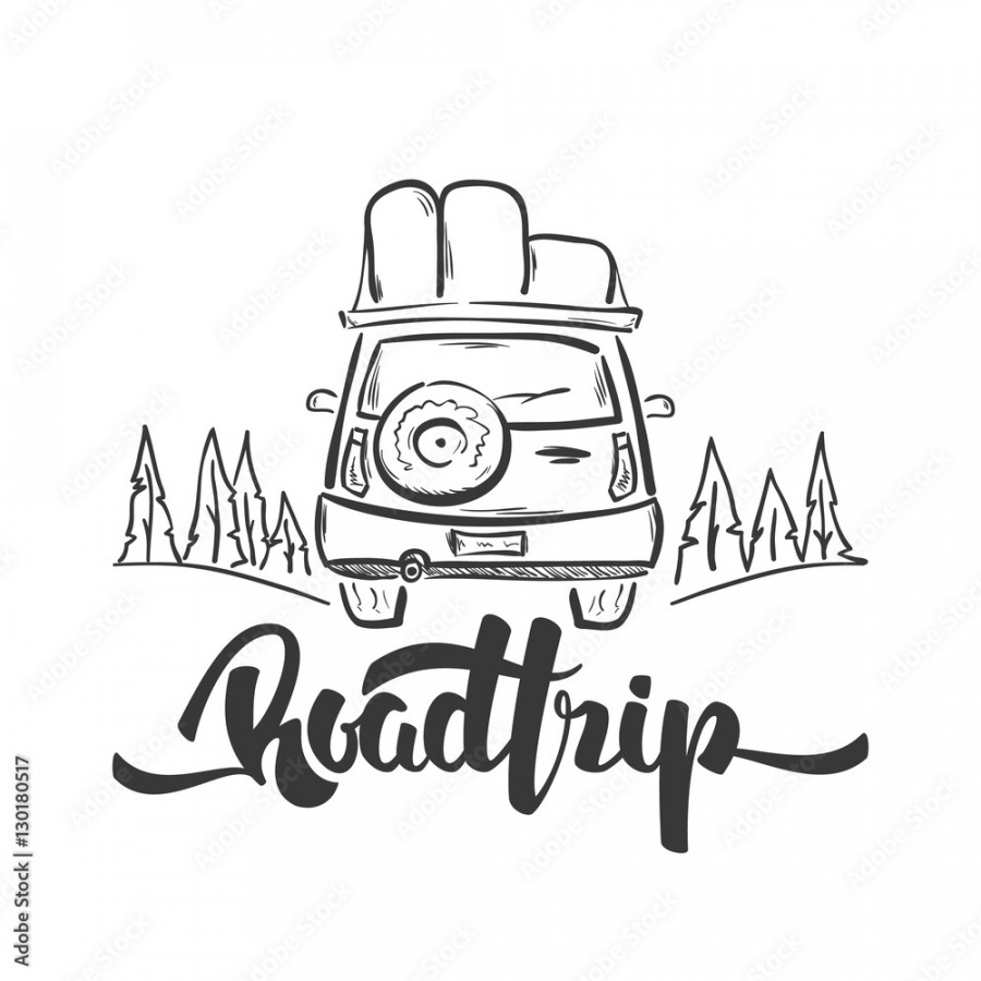 Vector illustration: Hand drawn travel car and handwritten