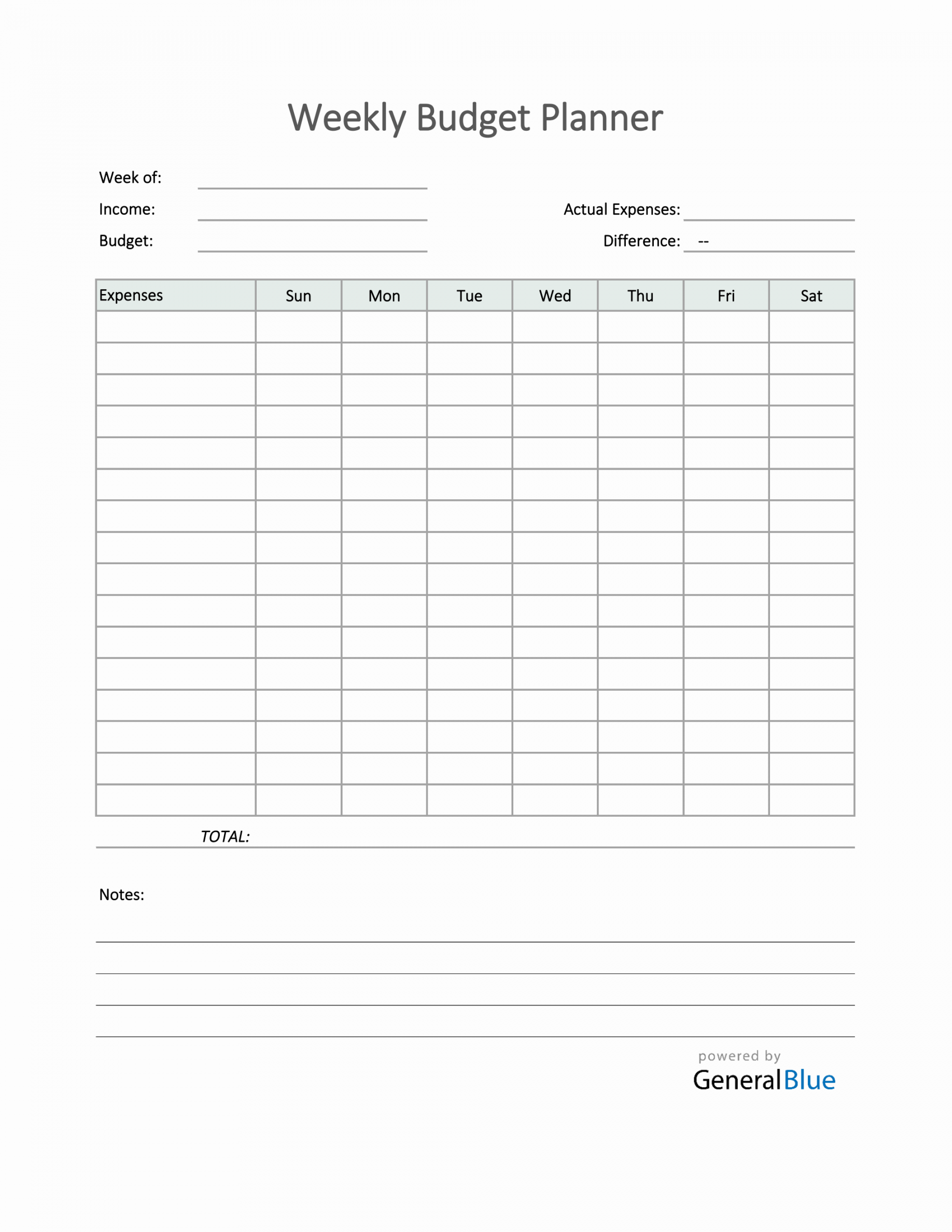 Weekly Budget Planner in Excel (Simple)