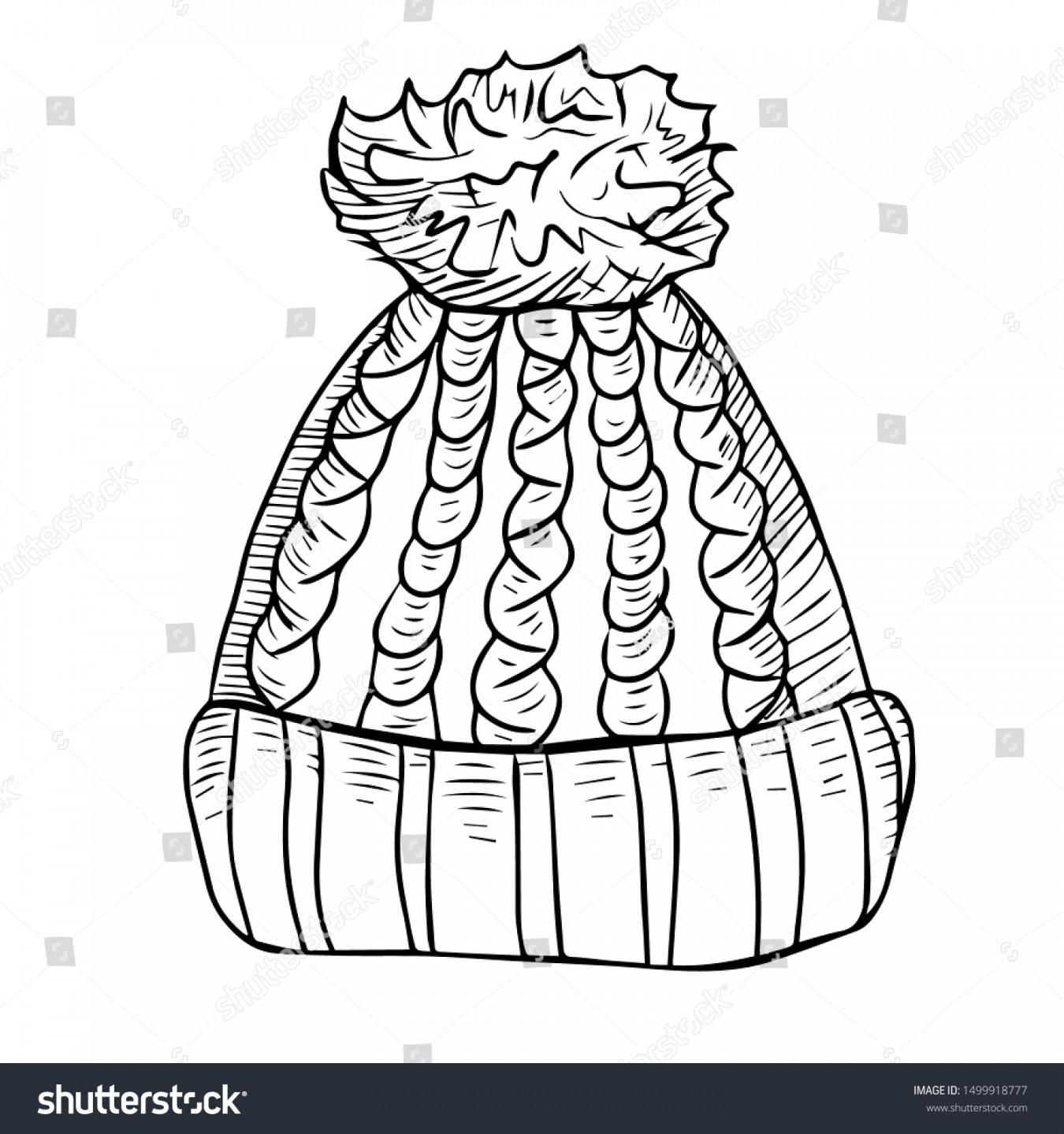 Winter Hat Drawing Illustration Sketch Black Stock Vector (Royalty