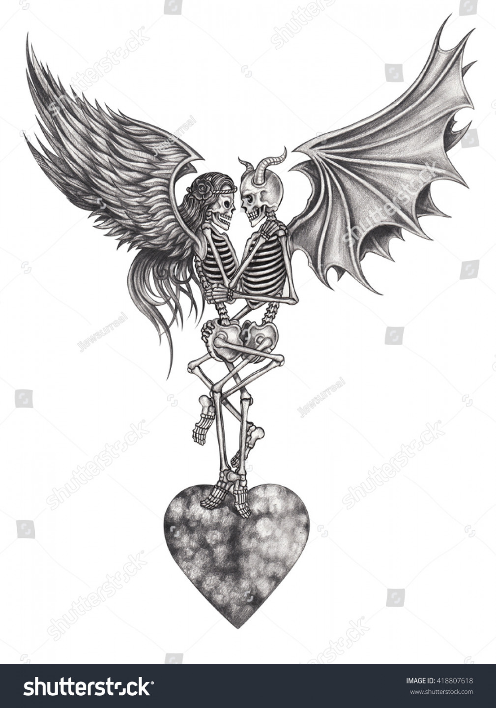 Art Skull Devil Angel Make Love: Stockillustration