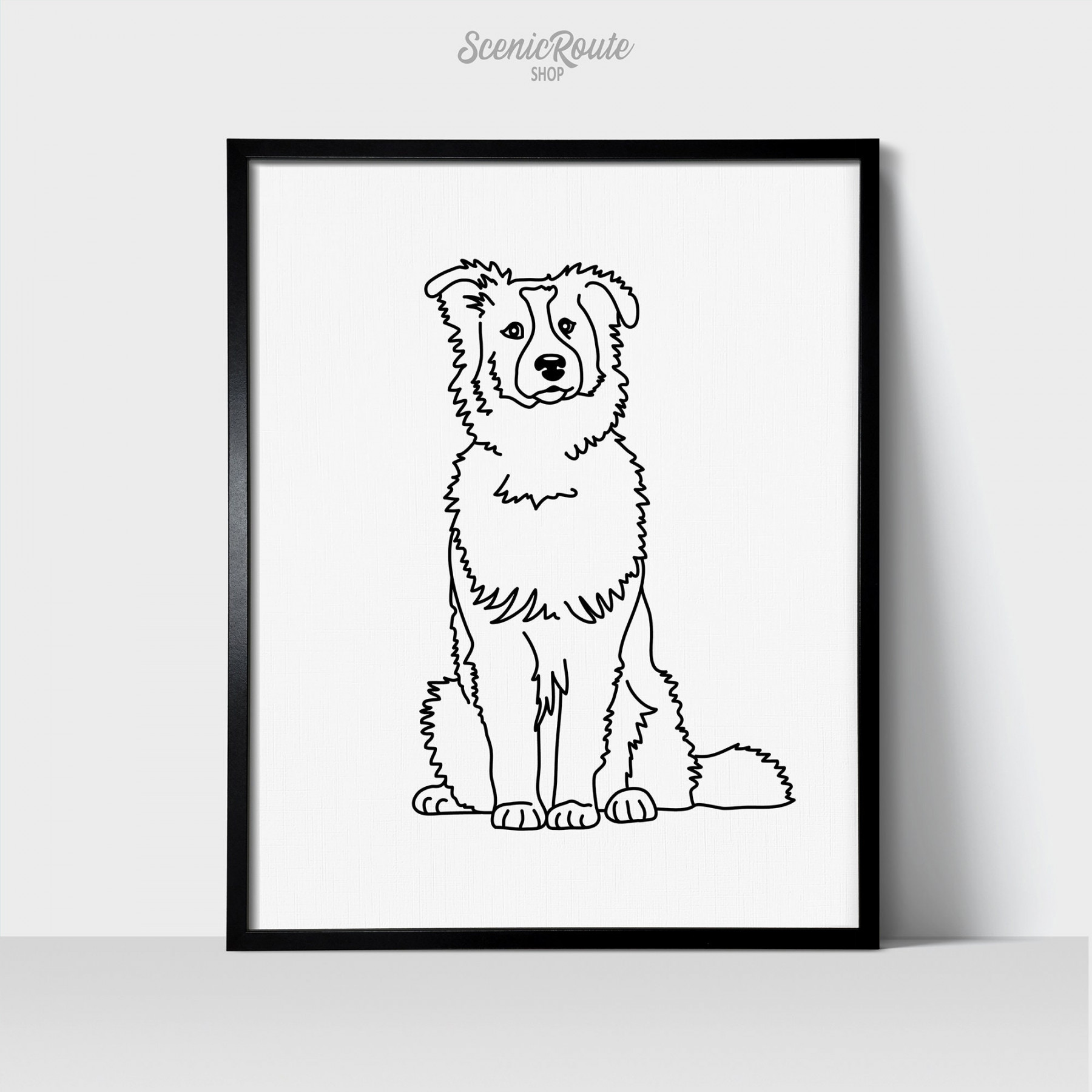 Australian Shepherd Dog Wall Art Print Minimalist Black & White