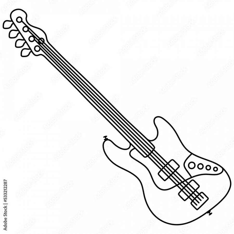 Bass guitar. Musical instrument line sketch