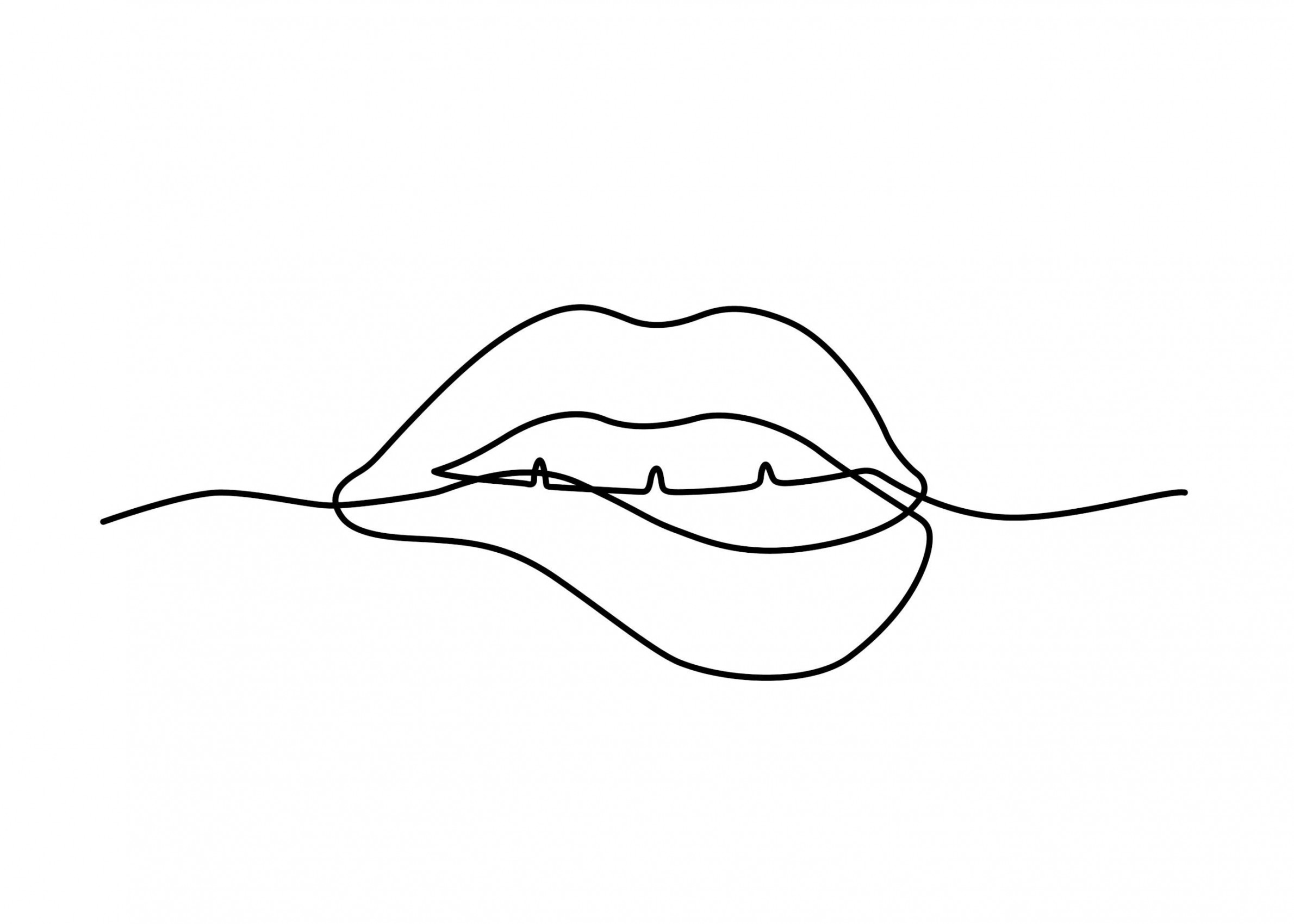 Continuous line drawing biting lips poster  Continuous line