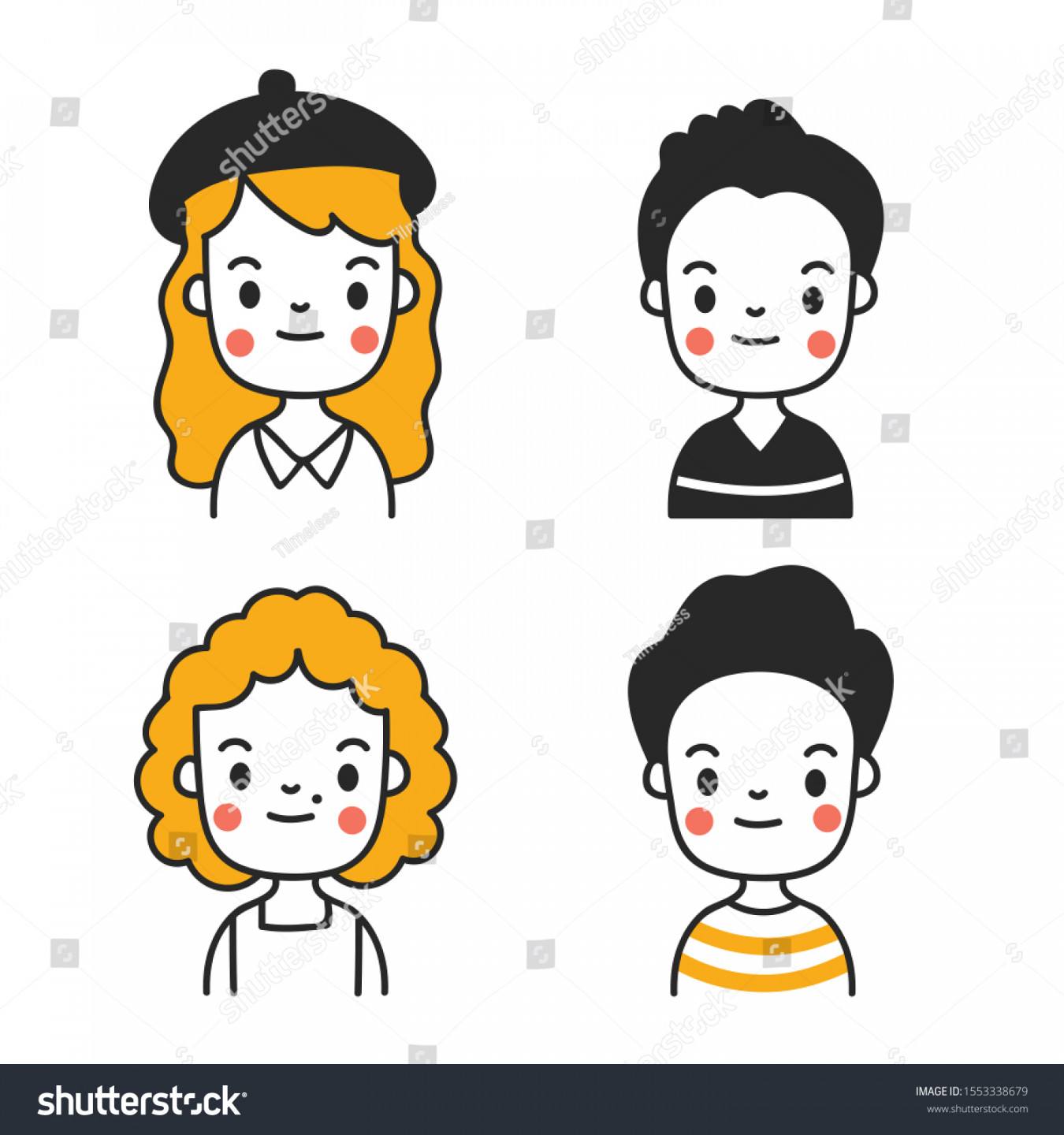 Cute Drawing People Collection Vector Stock Vector (Royalty Free