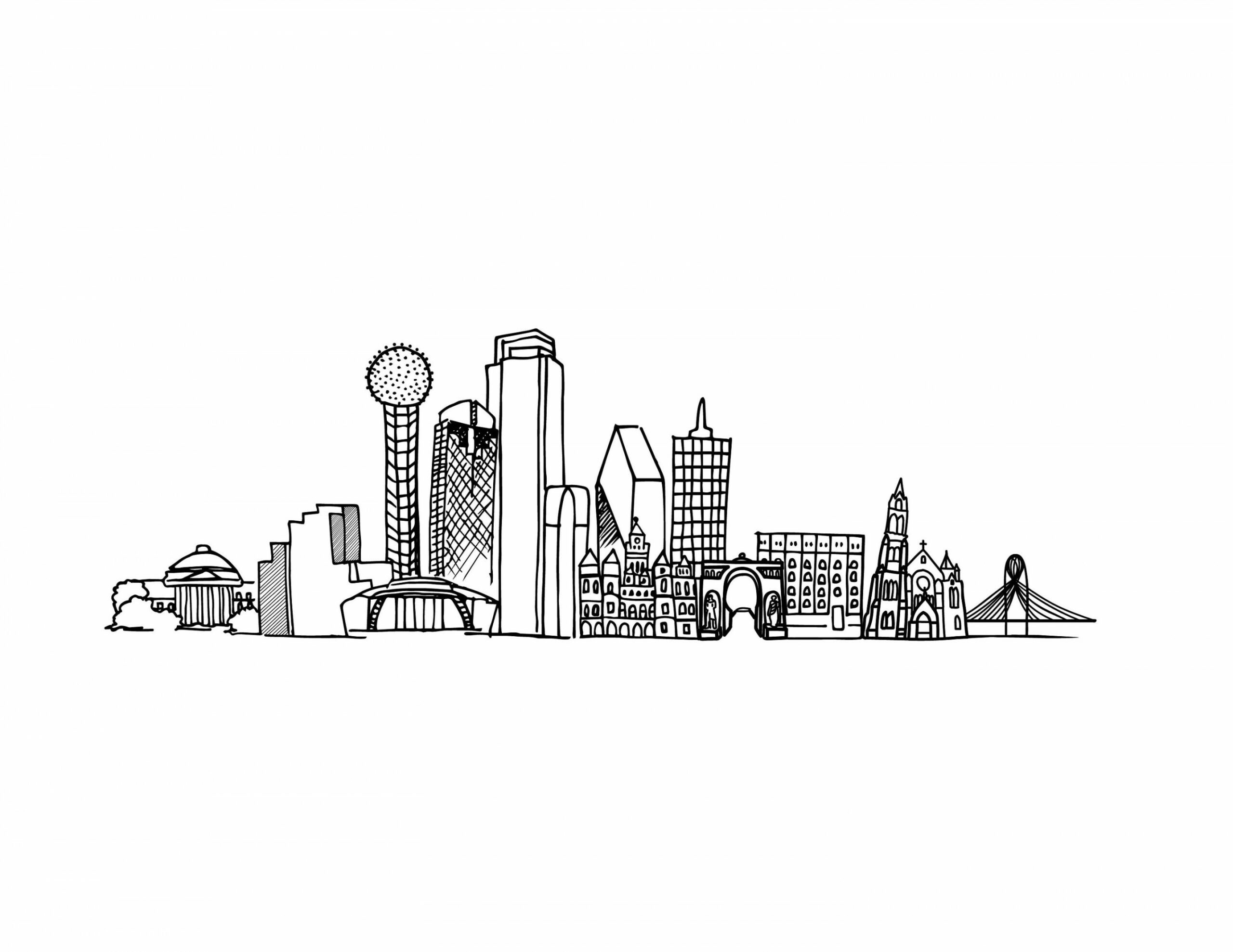 Dallas Texas line drawing, Dallas skyline drawing, Dallas Texas