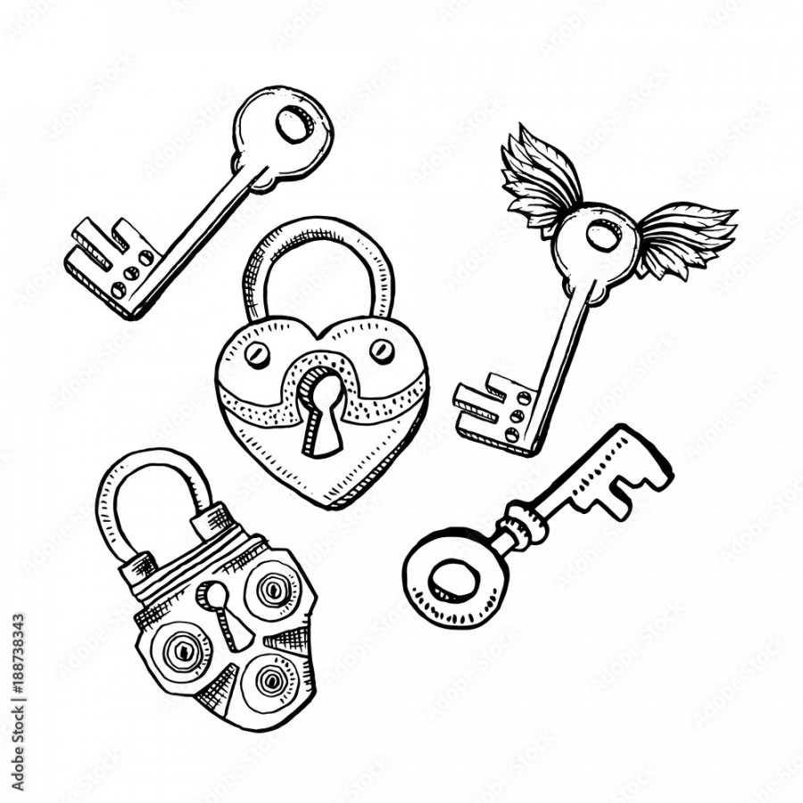 Door Locks or Latch and Keys in Sketch Style