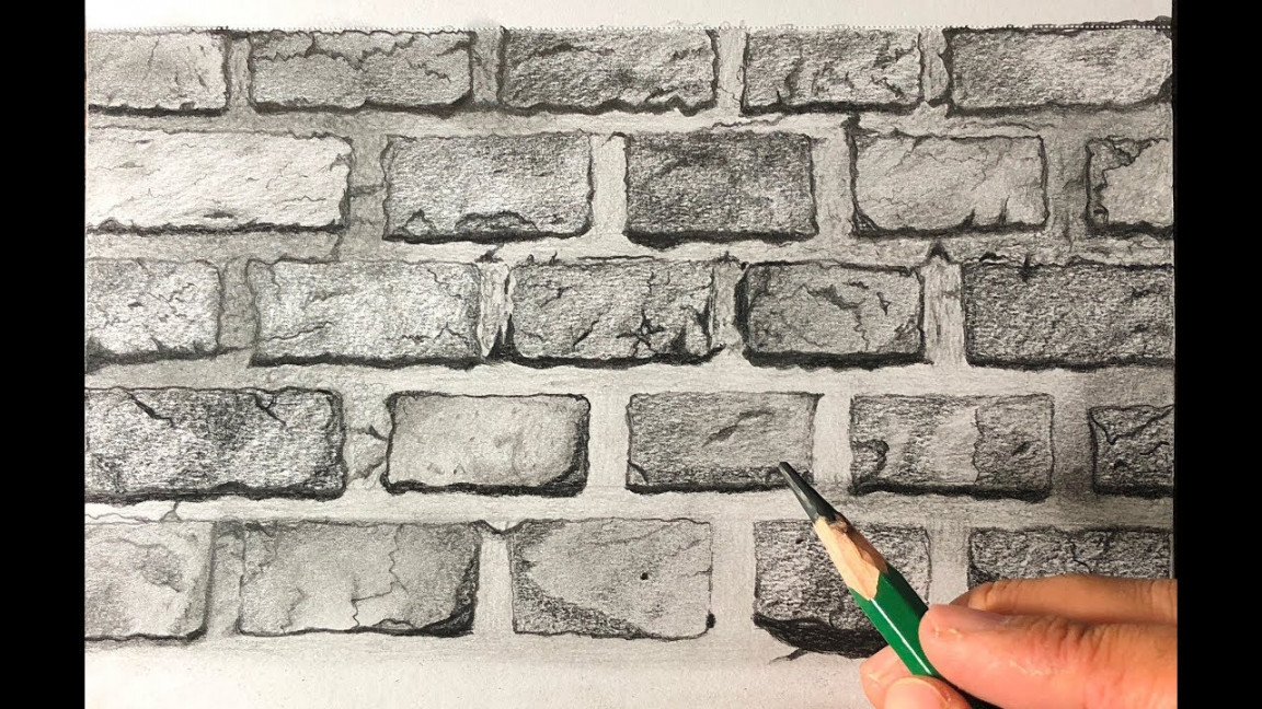 Drawing a realistic brick wall texture with graphite pencils Time-lapse