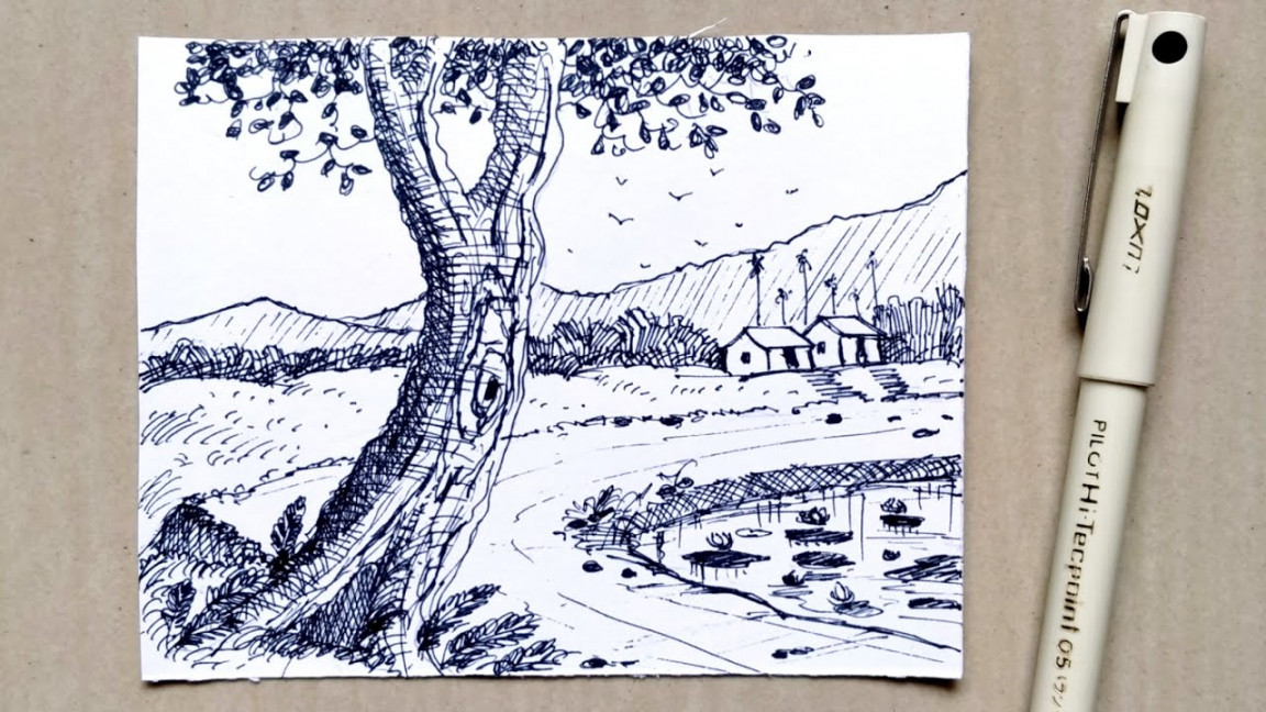 EASY PEN AND INK DRAWING IDEAS  PEN AND INK LANDSCAPE DRAWING IDEAS FOR  BEGINNERS  BY SUJATA DEVI