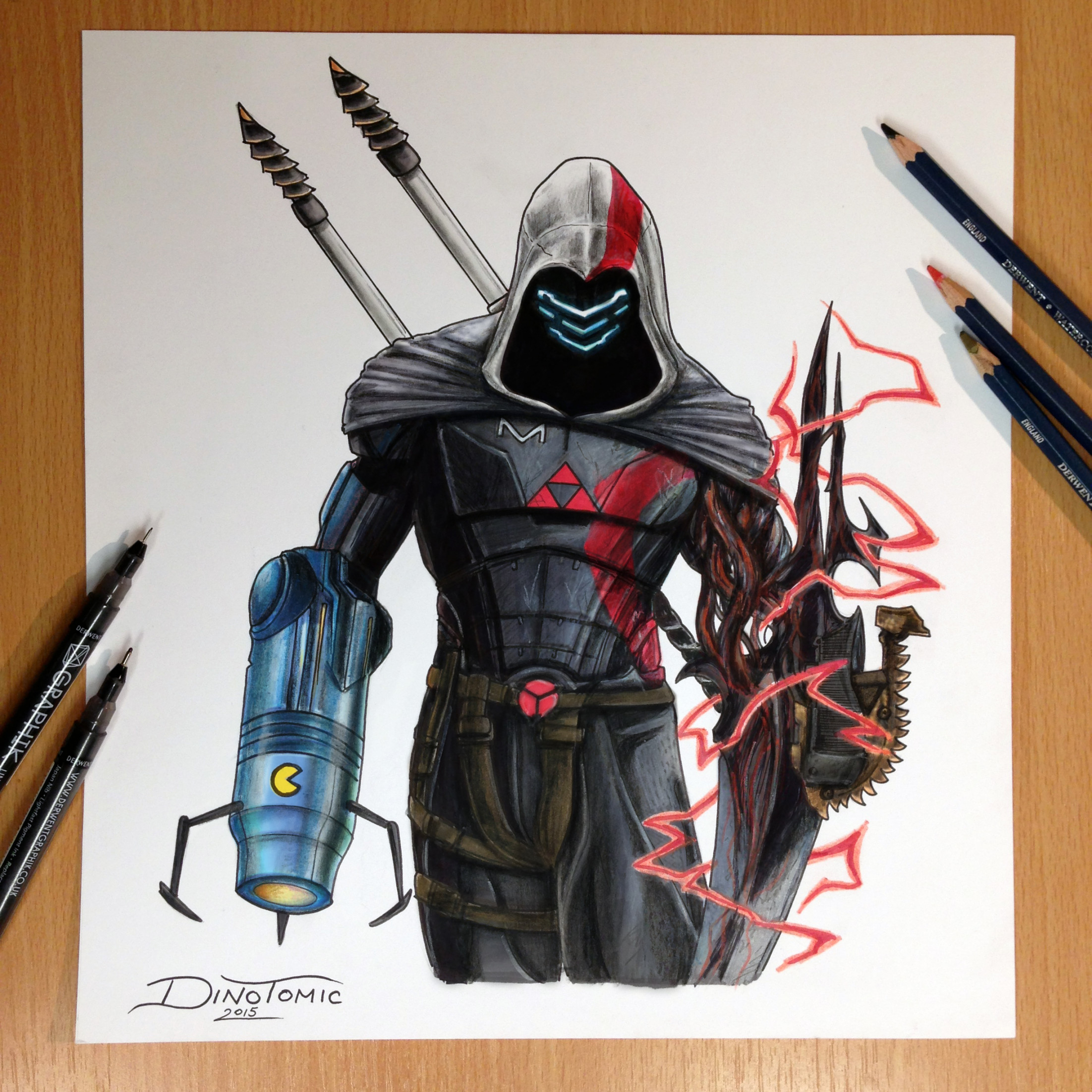 Game Character Combined into one Pencil Drawing by AtomiccircuS