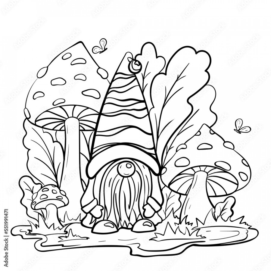 Garden gnome coloring page outline