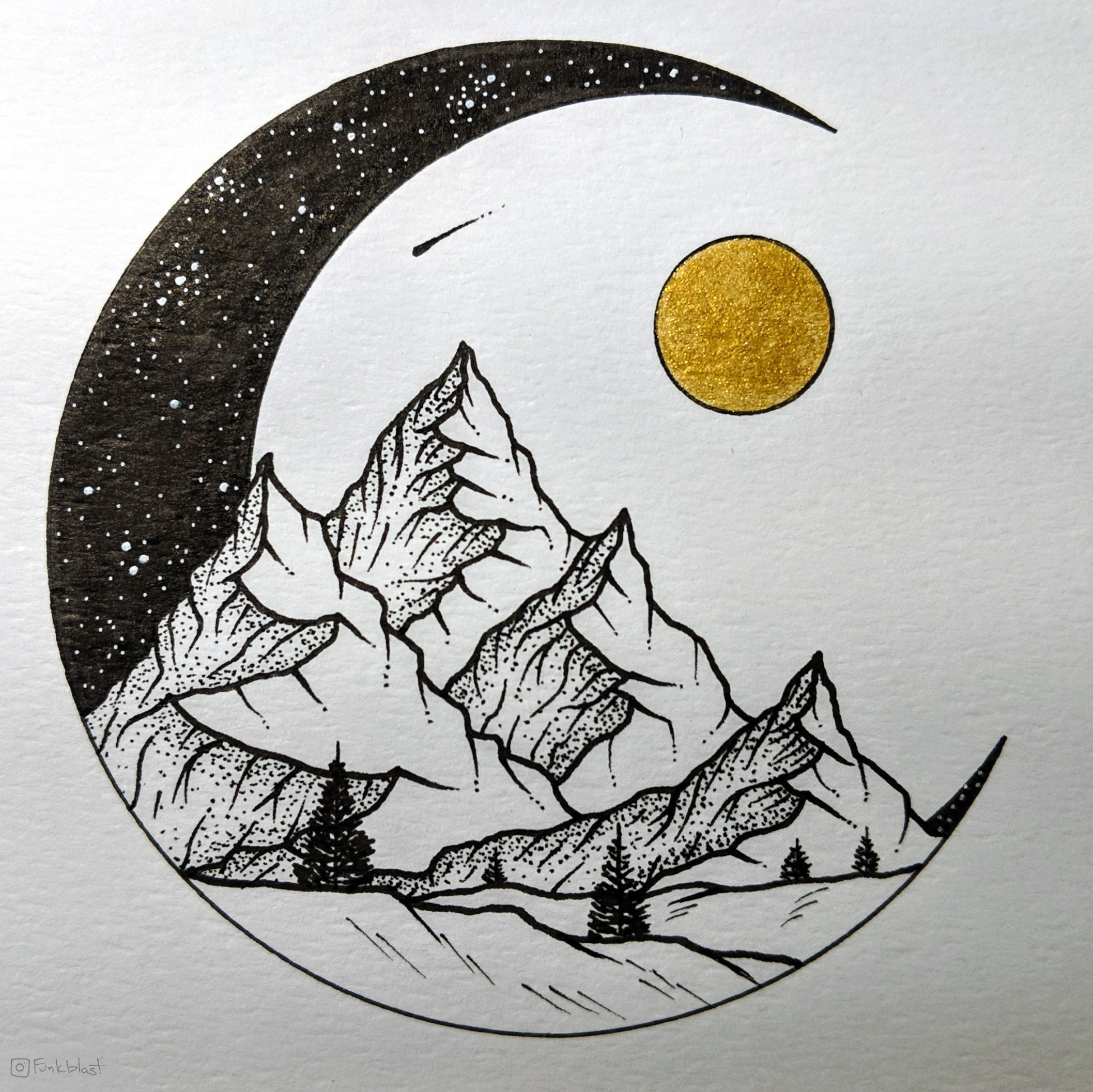 Half Moon landscape  Moon art print, Circle drawing, Moon art