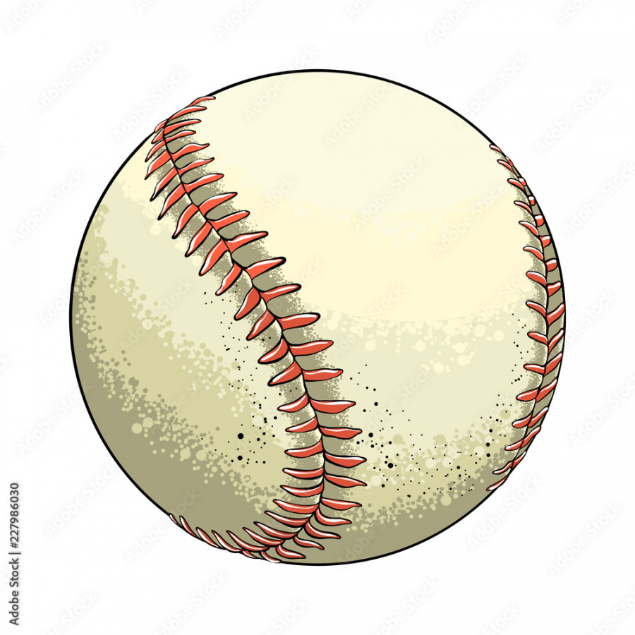 Hand drawn sketch baseball ball in color, isolated on white