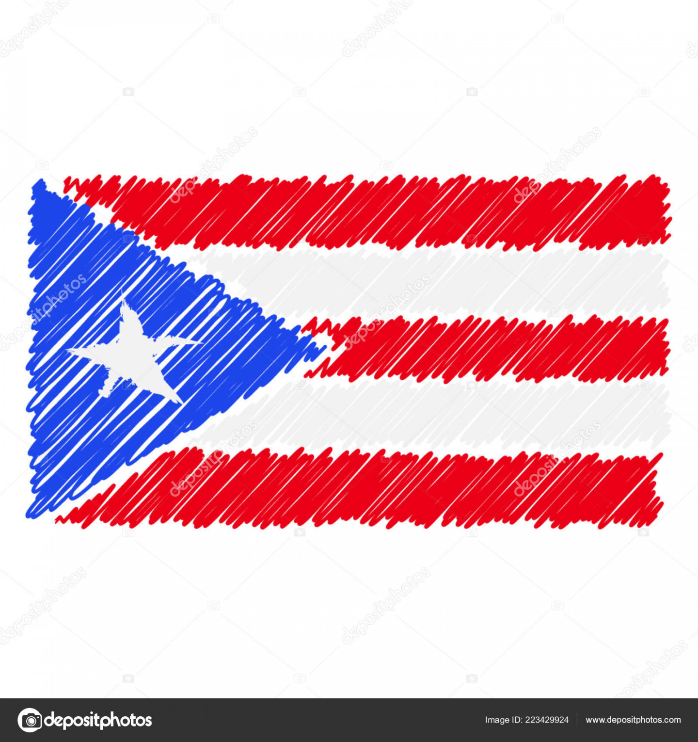 Handgezeichnete Nationalflagge von Puerto Rico isoliert auf weißem