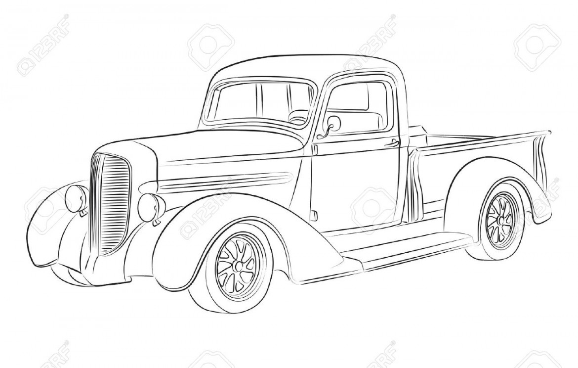 Hotrod Pickup Drawing Royalty Free SVG, Cliparts, Vectors, and