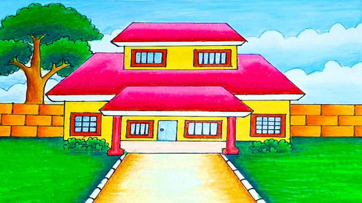 House drawing  house drawing easy with colour - beautiful house drawing  easy step by step