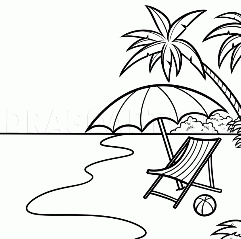 How To Draw A Beach Scene, Step by Step, Drawing Guide, by Dawn