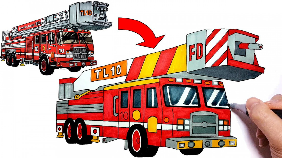 How to draw a FIRE TRUCK (Simplified)  Drawing and Coloring Pages  Tim  Tim TV