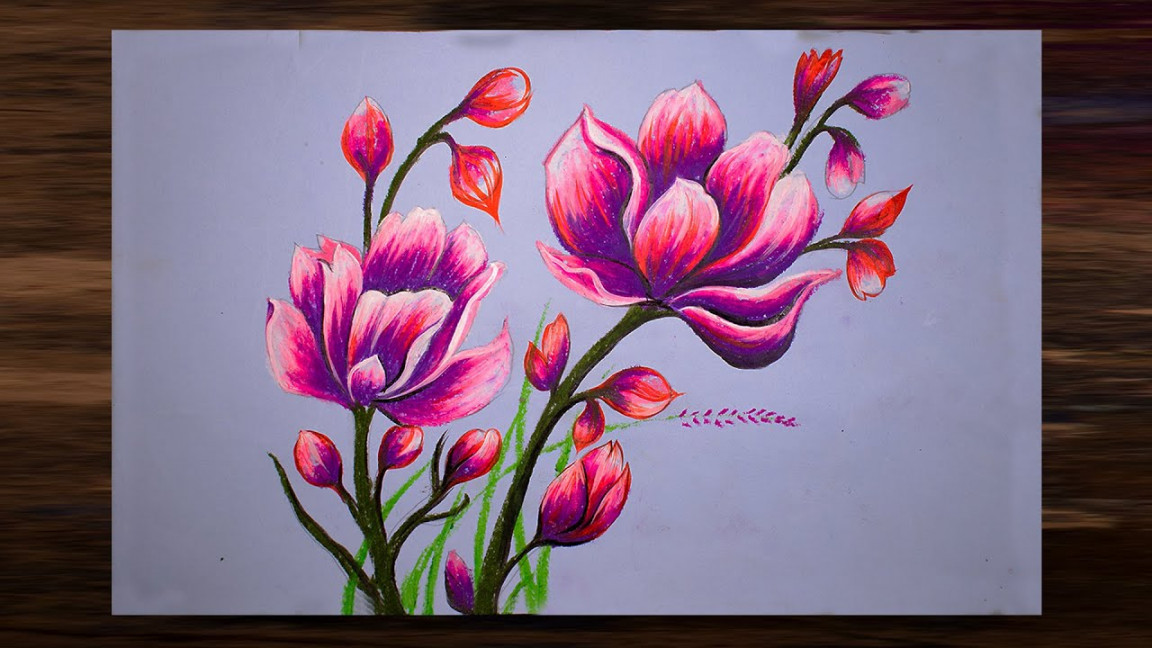 How to draw a Flowers with oil pastel  flowers drawing for