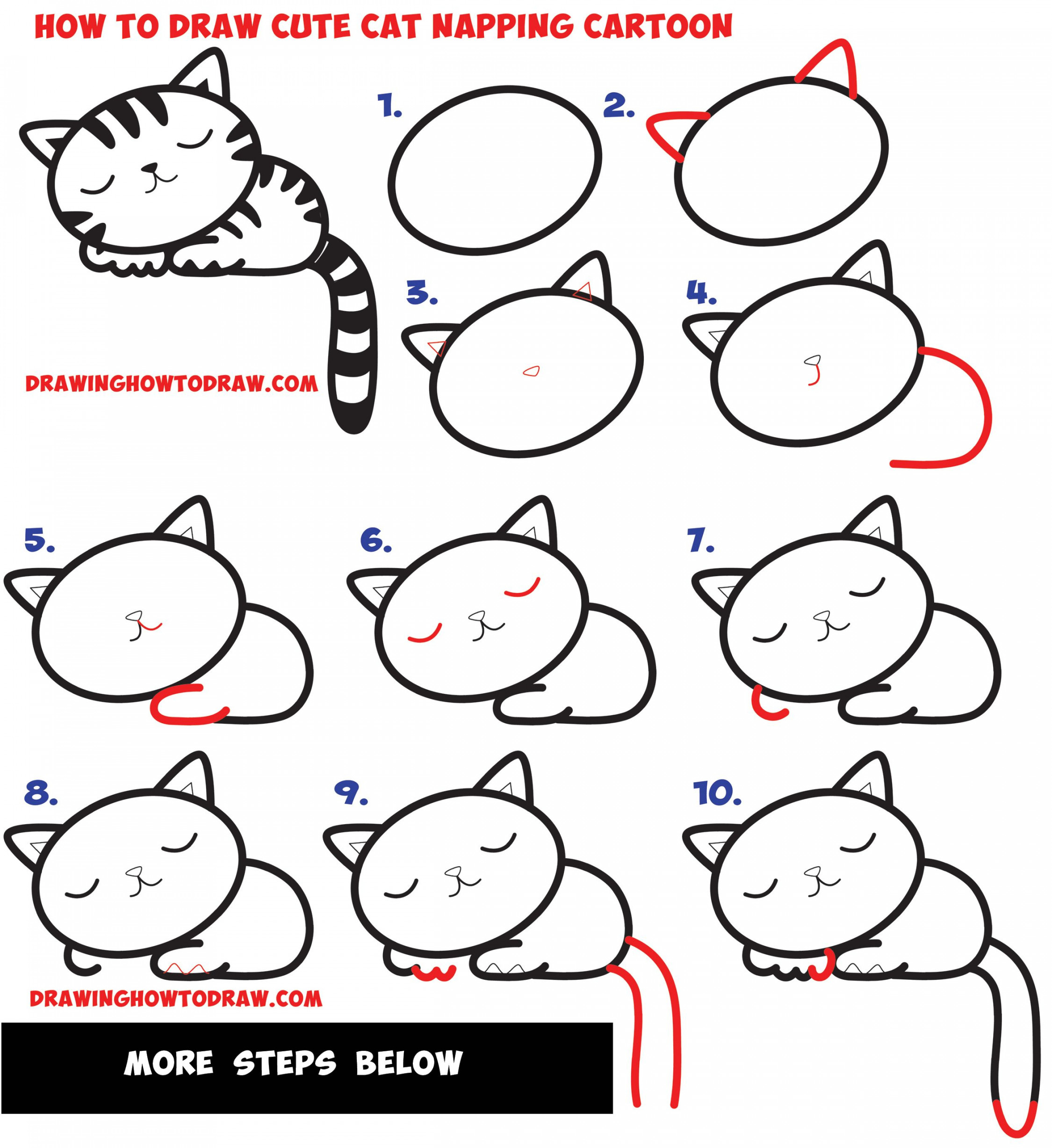 How to Draw a Supercute Kawaii / Cartoon Cat / Kitten Napping Easy