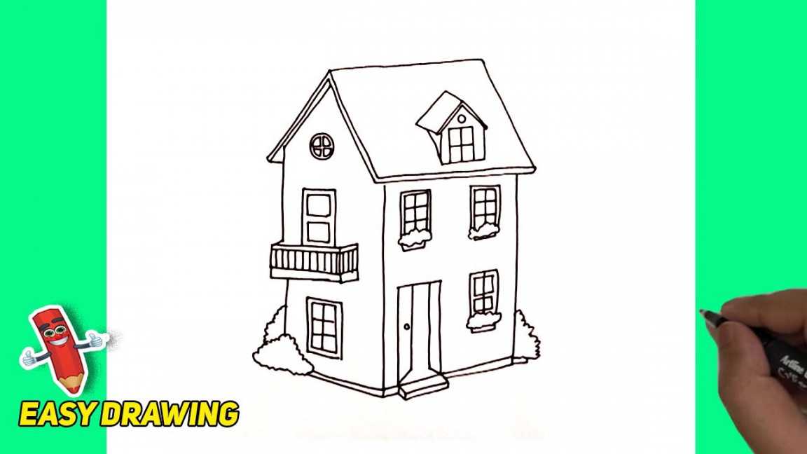 How To Draw A Two Storey House Easy  Two Storey House Step By Step  Drawings  Easy drawing idea