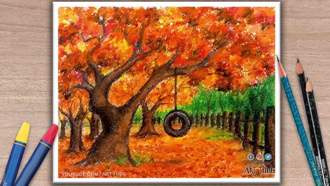 How to Draw Autumn Tree  Fall Tree Drawing  Autumn Season Painting