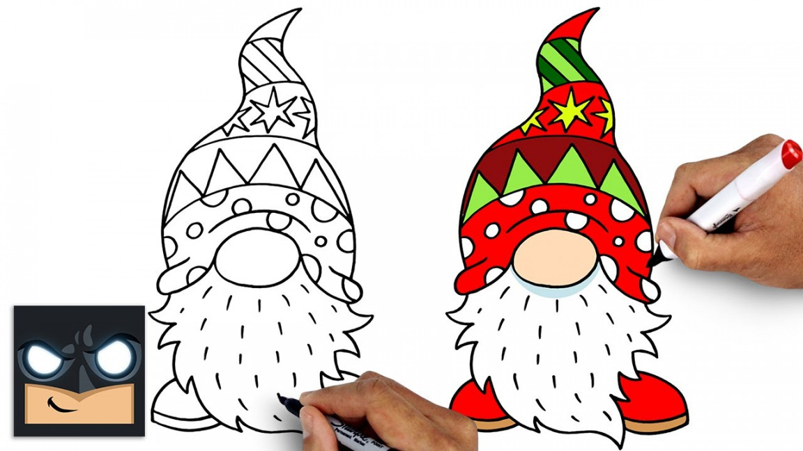 How To Draw Christmas Gnome  Christmas Draw & Color Tutorial