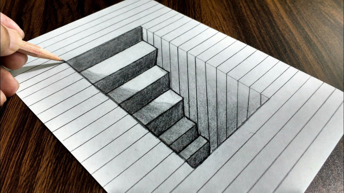 How to Draw D Steps in a Hole - Line Paper Trick Art